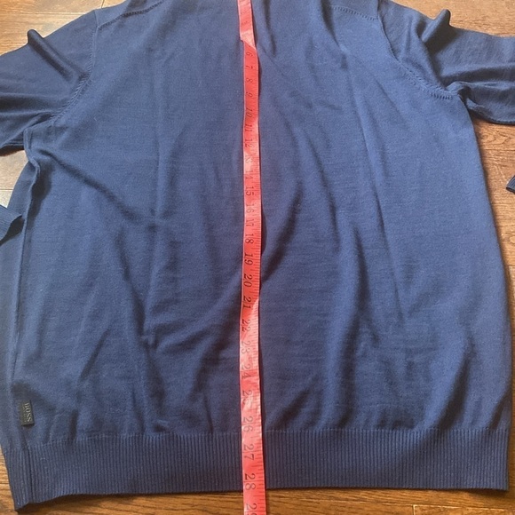 BOSS Hugo Boss 100% Virgin Wool V-Neck Sweater Size XXL Slim Fit Denim Blue - Picture 9 of 9